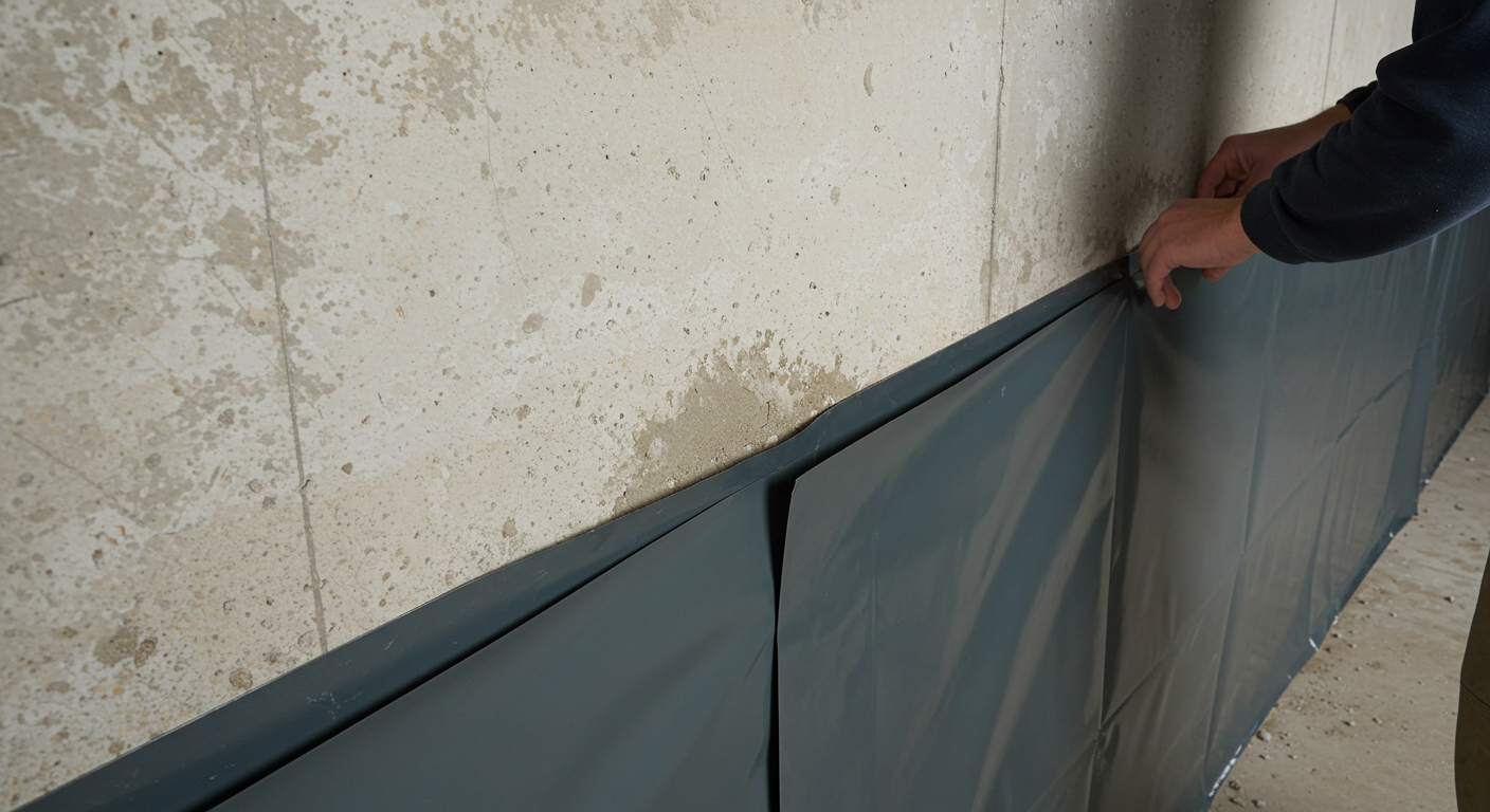 vapor barrier installation for wet basement